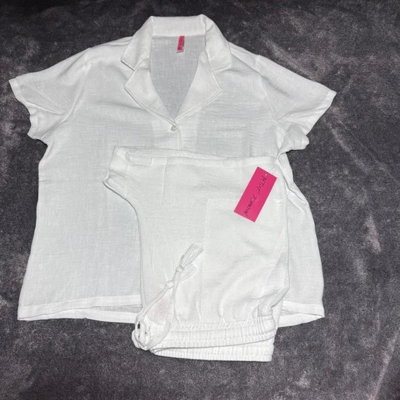 NWT Betsey Johnson 2 Piece Button Down Shirt & Short Set White Size Medium - Picture 5 of 13